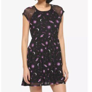 Hot topic Celestial Mesh Layered Dress - Black Print - Junior size M (7-9) - EUC